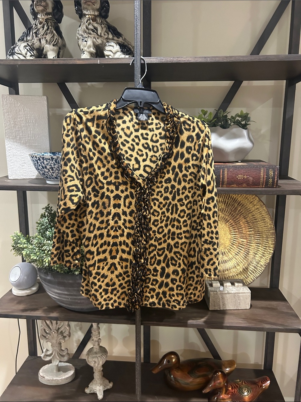 Dolcetti Leopard Print V-Neck Women’s Top - Gold/Black
